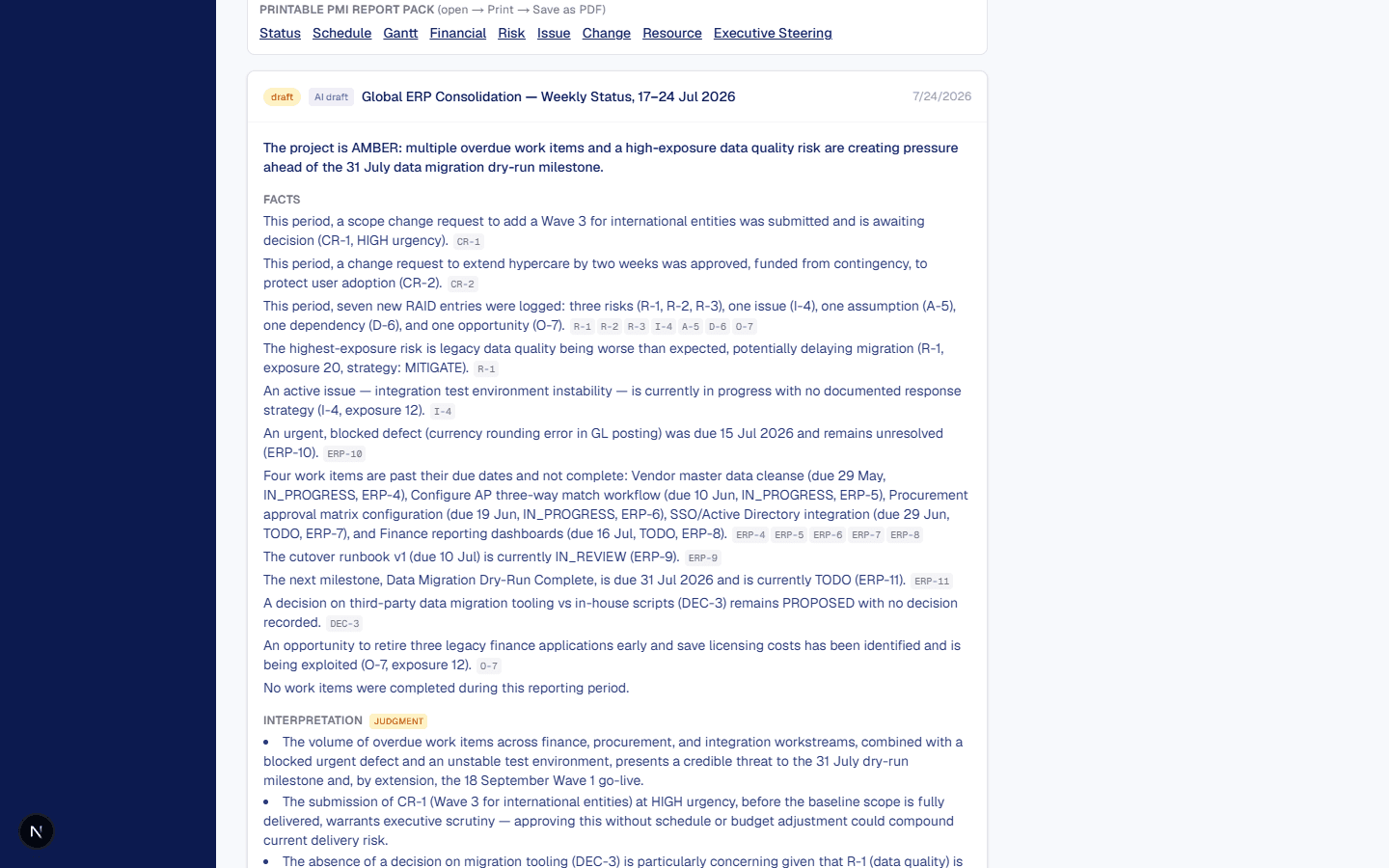 AI status report, every claim cited